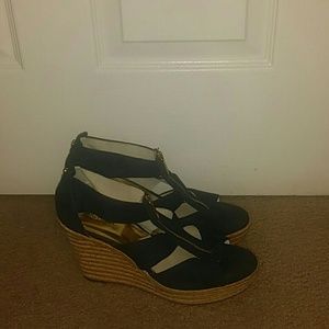 Navy blue wedge sandals