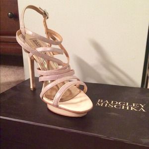 Badgley Mischka gold tone strappy heels