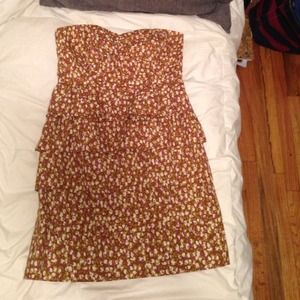 J. Crew tiered ruffle strapless brown dress Size 8