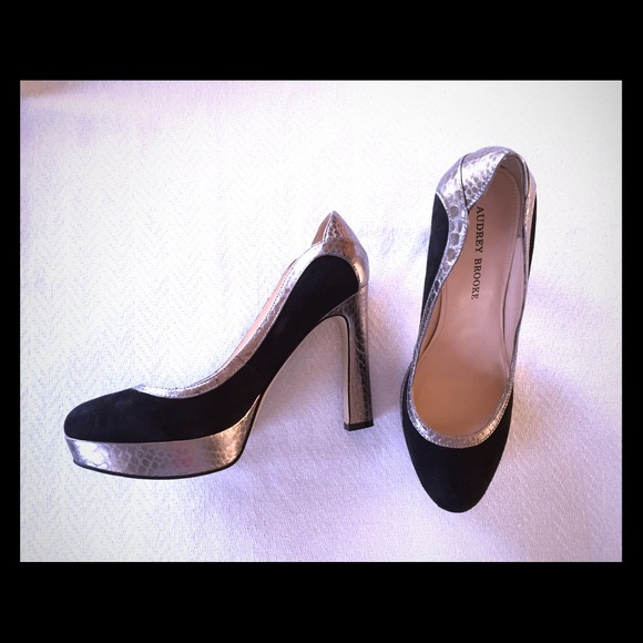 Black suede/silver snakeskin heels