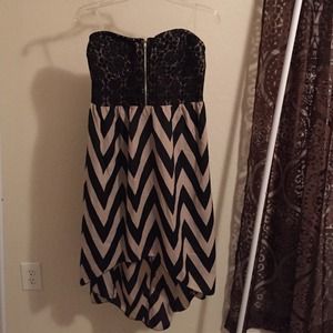 Strapless high-low chevron dress