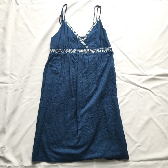 Blue/Navy V-neck Sundress w/ Floral Details - Picture 2 of 2