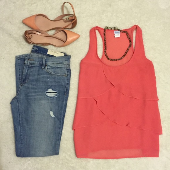 🍉 NWOT Coral Layered Chiffon Racerback 🍉