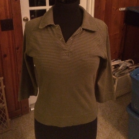 Express Jeans olive striped polo! L