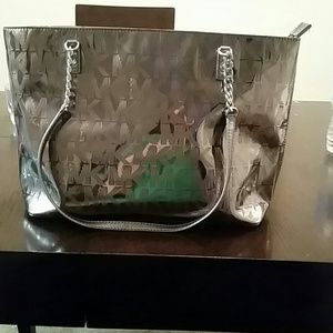 Michael Kors silver metallic tote