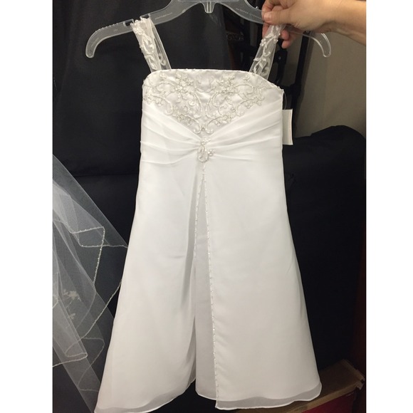 David's Bridal White Flower Girl Dress