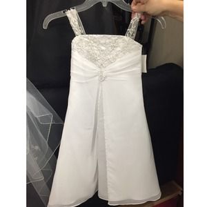 David's Bridal White Flower Girl Dress