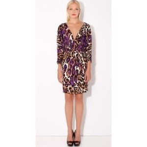 Hale Bob Blue Leopard Print Silk Dress