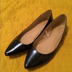 Navy Metallic Ballet Flats with gold trim