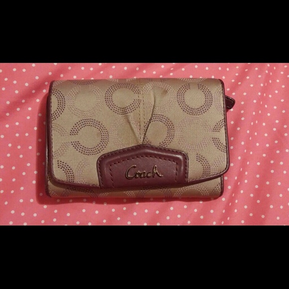 Coach small purple and tan wallet
