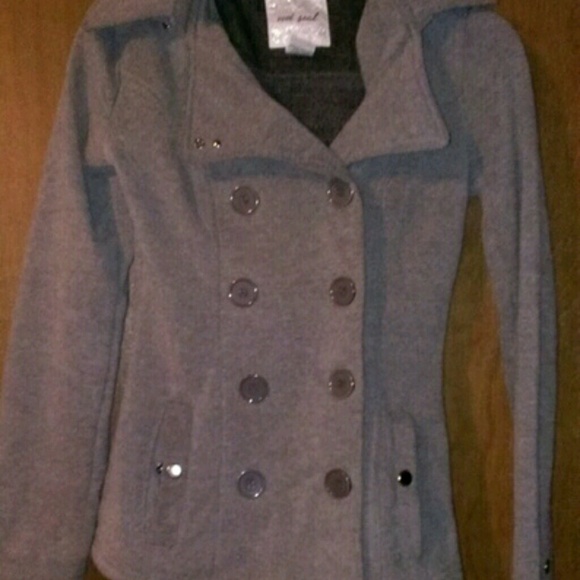 Grey peacoat.