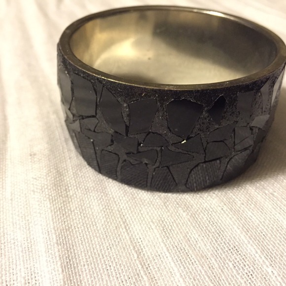 FREE SHIPPING-Black glass mosaic chunky bangle - Picture 1 of 2