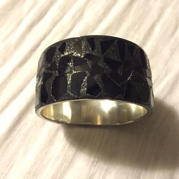 FREE SHIPPING-Black glass mosaic chunky bangle - Picture 2 of 2