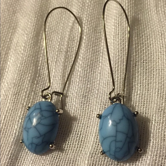 FREE SHIPPING-Blue crackle dangle earrings - Picture 2 of 2