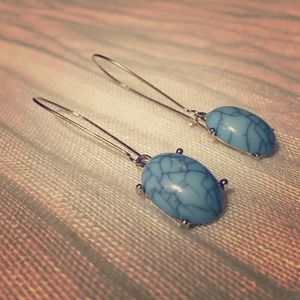 FREE SHIPPING-Blue crackle dangle earrings