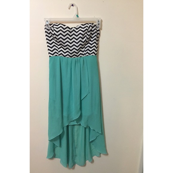 Strapless high low chevron dress with peep back