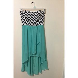 Strapless high low chevron dress with peep back