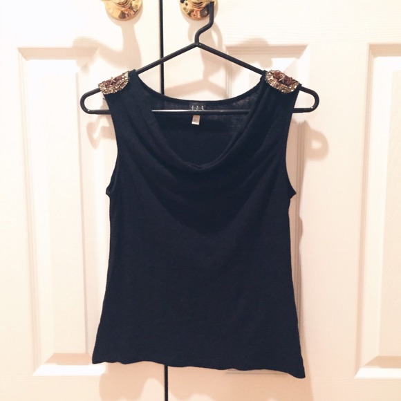 Un Deux Trois 123 Black Top with Beaded Shoulders