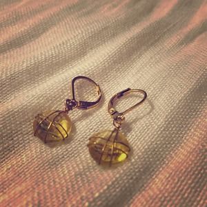 FREE SHIPPING-Gold & canary yellow dangle earrings