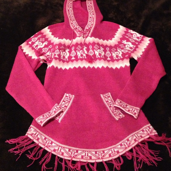 Handmade one of a kind pink fringe sweater - Picture 1 of 3