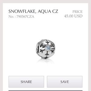 Pandora snowflake charm with Aqua stone