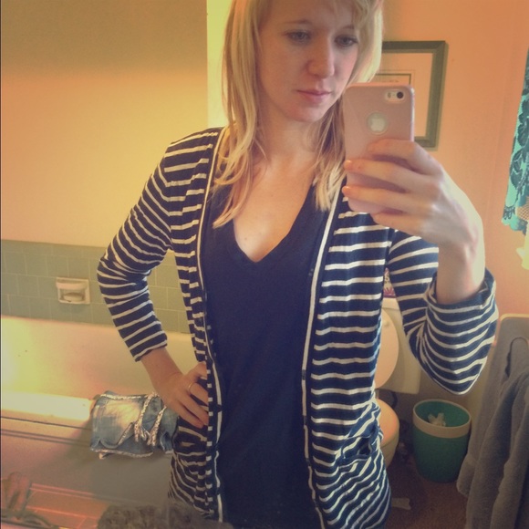 J Crew Navy striped cardigan