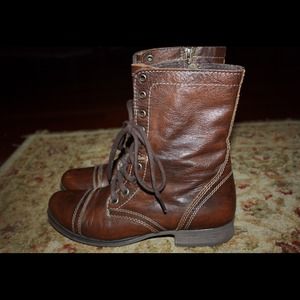 Brown Leather Steve Madden Combat Boots