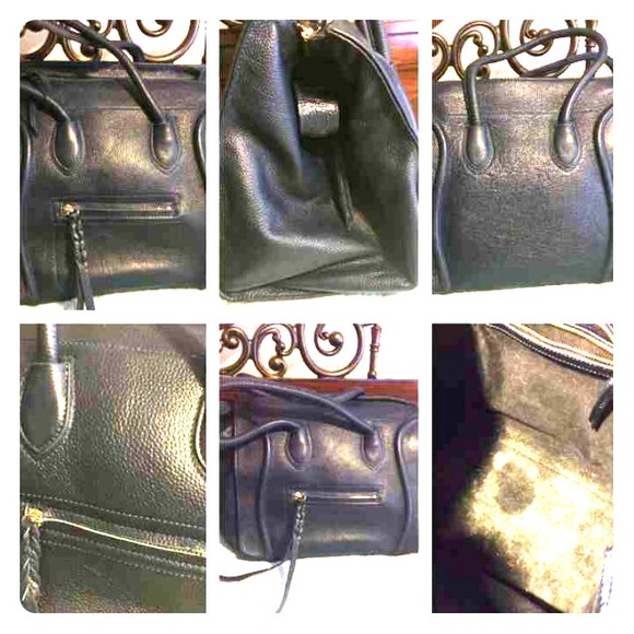 Blue Leather Tote Bag
