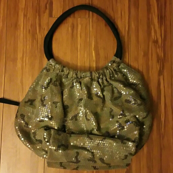 Mossimo Green Camouflage sequined hobo tote