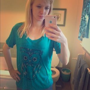 Teal owl tee