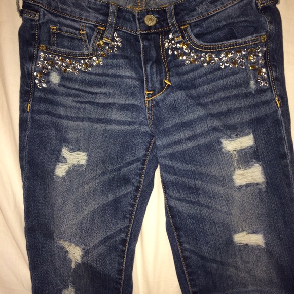 Abercrombie Ripped Jeans With Crystals On Pockets