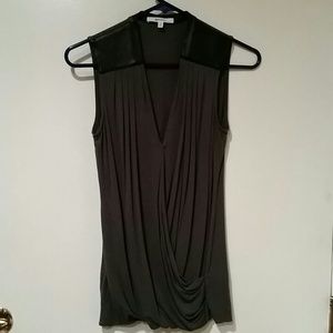 Gray with leather blouse