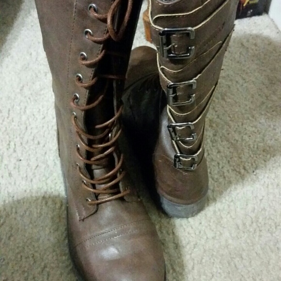 Brown combat boots price is firm