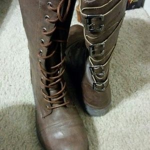 Brown combat boots price is firm