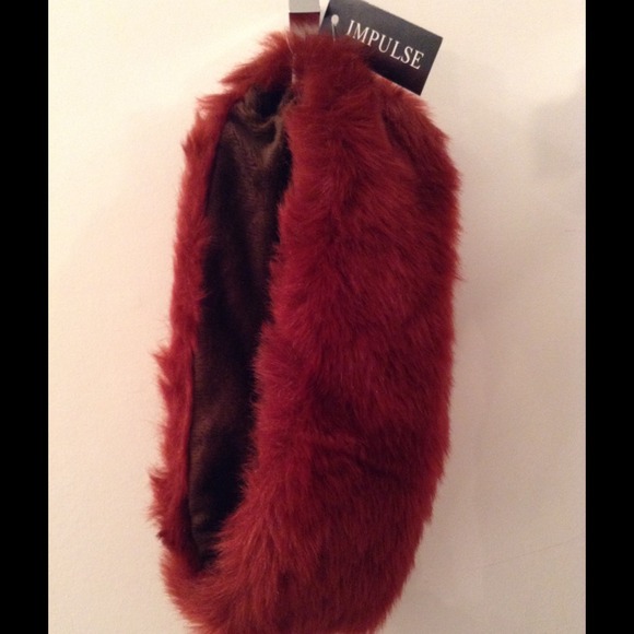 Red / wine / purple -orange faux fur headband - Picture 2 of 4