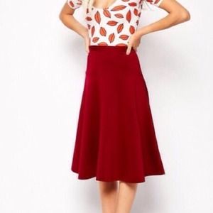 ASOS Longline Midi Skirt With Peplum Hem Wine 8