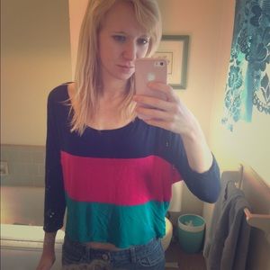 F21 navy pink teal top