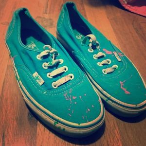 Blue paint splattered vans