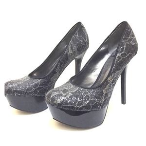 Black/Silver Sequined Platform Heels