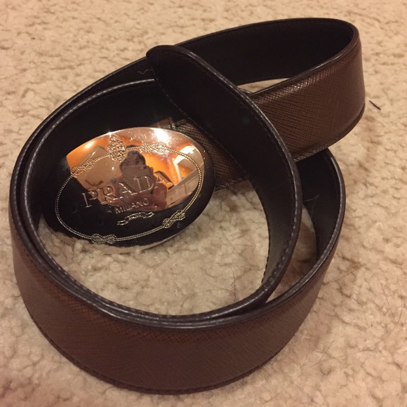 Prada circle brown leather belt