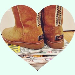 Tan UGG boots, tribal embroidery