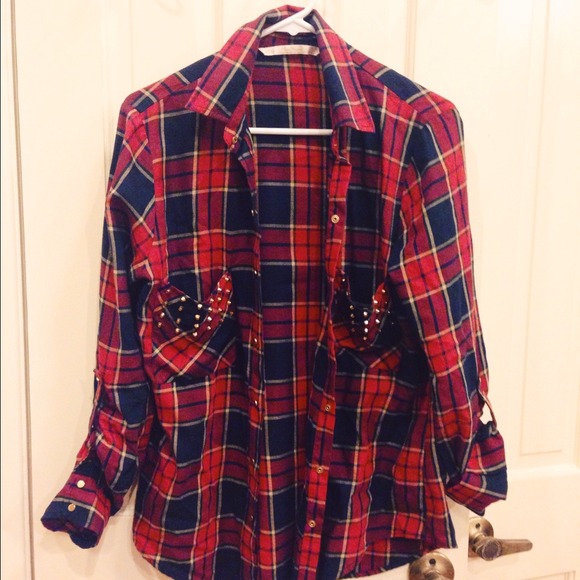 Zara red blue straps gold studded shirt too XL