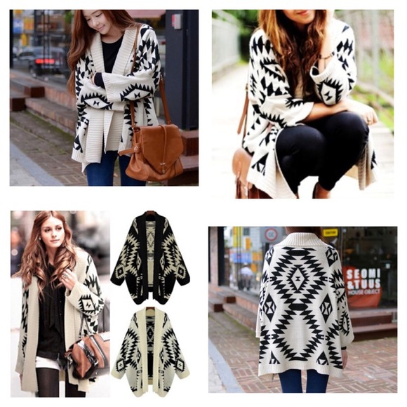 Cream loose knitted Aztec cardigan - Picture 1 of 4