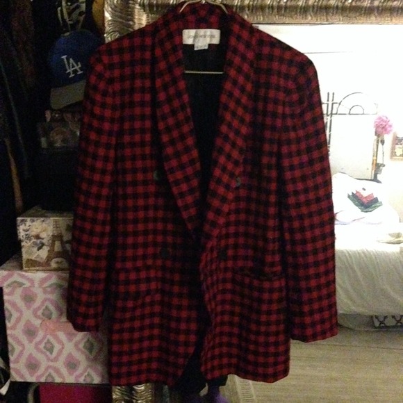 Vintage Red Plaid Double Breasted Oversized Blazer