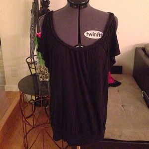 Black Cut-Out Shoulder Top