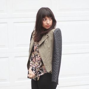 Walter Baker Jackets & Coats - Army Green Moto Jacket with Leather Sleeves Walter Baker Jackets & Coats - Army Green Moto Jacket with Leather Sleeves