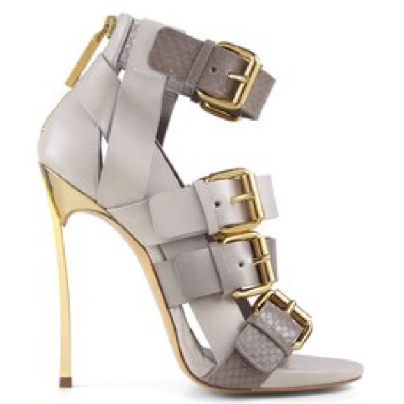 4.9" Casadei Buckle Straps Leather Sandal Pumps