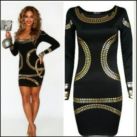 Black Gold Foil Dress NWOT