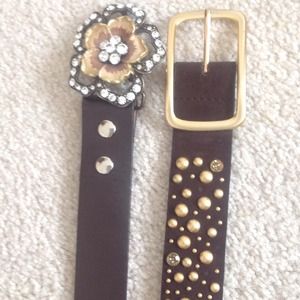 Women's brown leather studded belts