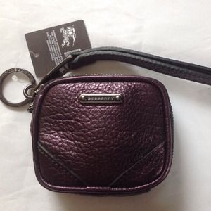 Burberry Wristlet Metallic Purple Leather Keyring